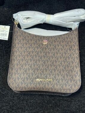 New Michael Kors Brown Small MK Signature Crossbody Bag with Gold Hardware